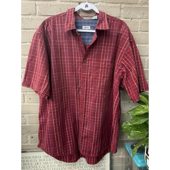 Vintage Izod Dress Shirt Mens Sz XXL Red Plaid Business Casual Office - Picture 1 of 5
